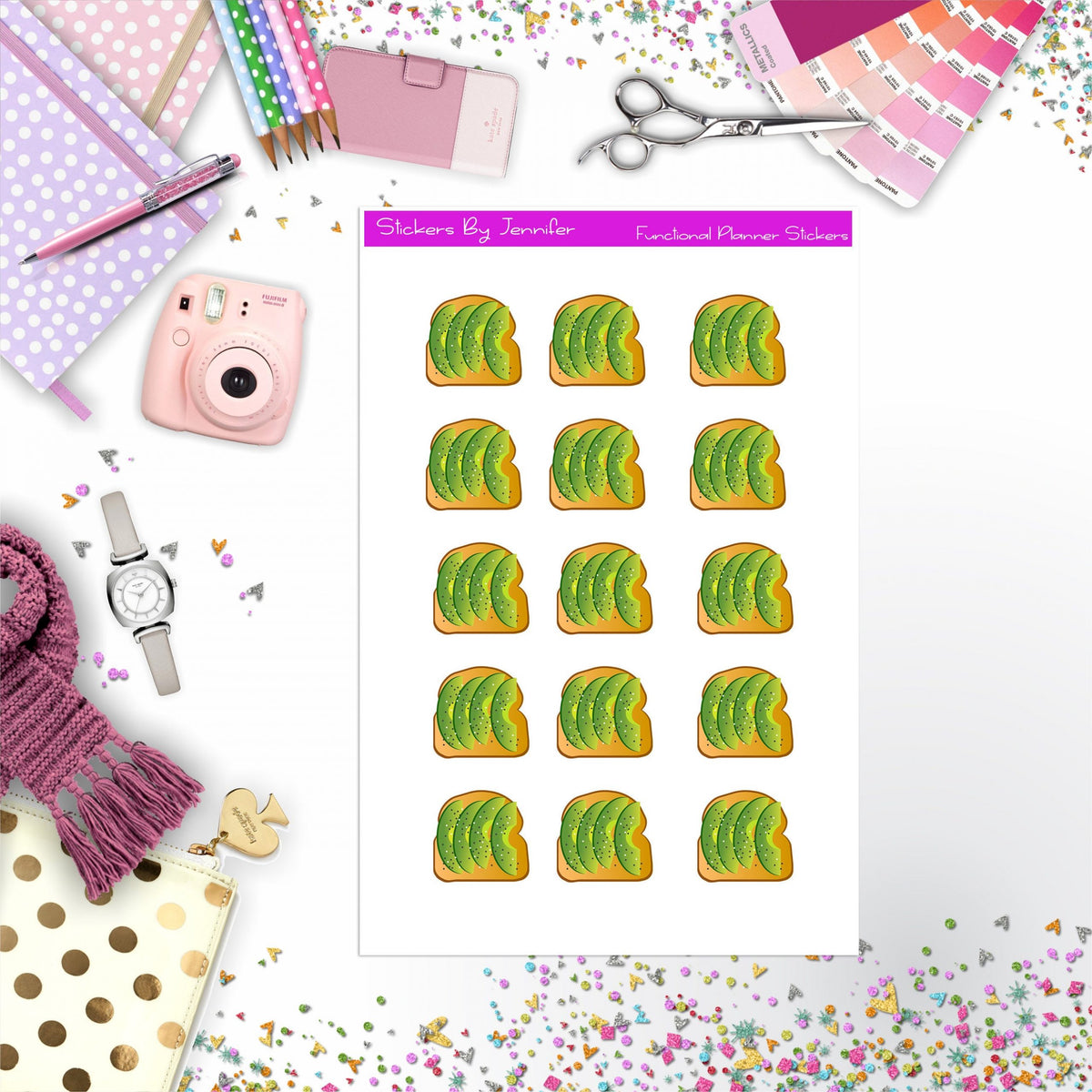 Avocado Toast Stickers, Planner Stickers, Journal Stickers, Functional Planner Stickers, Stationary Stickers