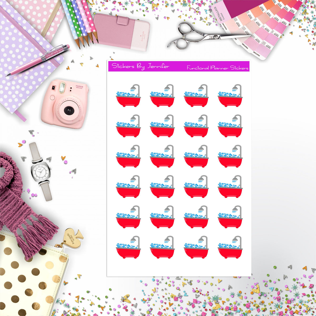 Bath Stickers, Planner Stickers, Journal Stickers, Functional Planner Stickers, Stationary Stickers