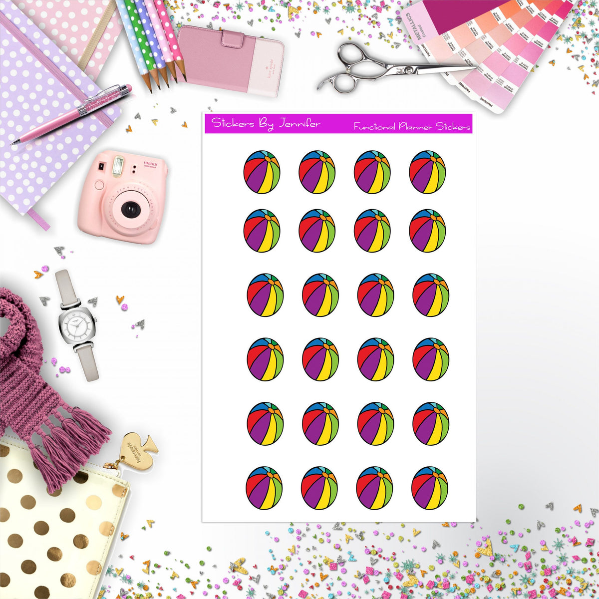 Beach Ball Stickers, Planner Stickers, Journal Stickers, Functional Planner Stickers, Stationary Stickers