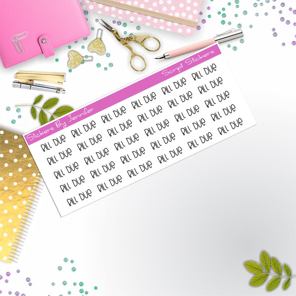 Bill Due Script Stickers, Typography Stickers, Planner Stickers