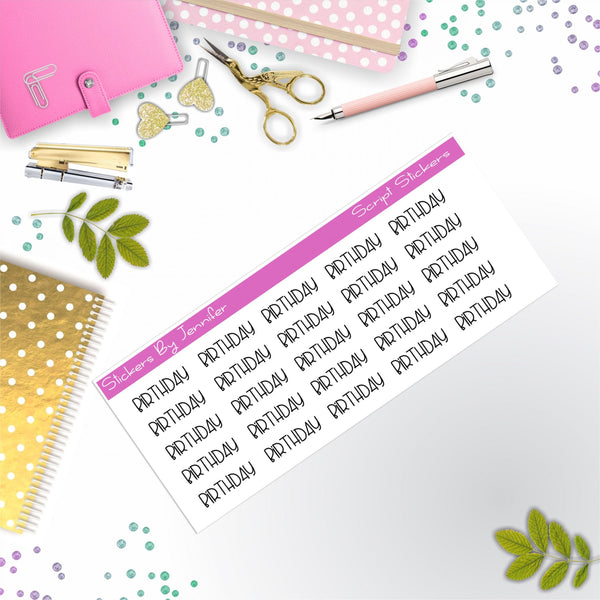 Birthday Script Stickers, Typography Stickers, Planner Stickers, Journal Stickers, Functional Planner Stickers, Stationary Stickers