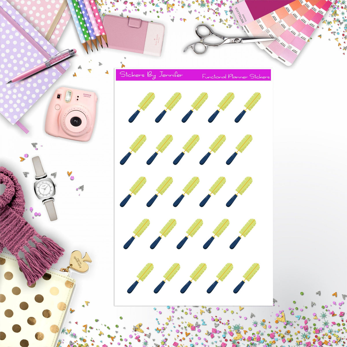 Bottle Brush Cleaner Stickers, Planner Stickers, Journal Stickers, Functional Planner Stickers, Stationary Stickers
