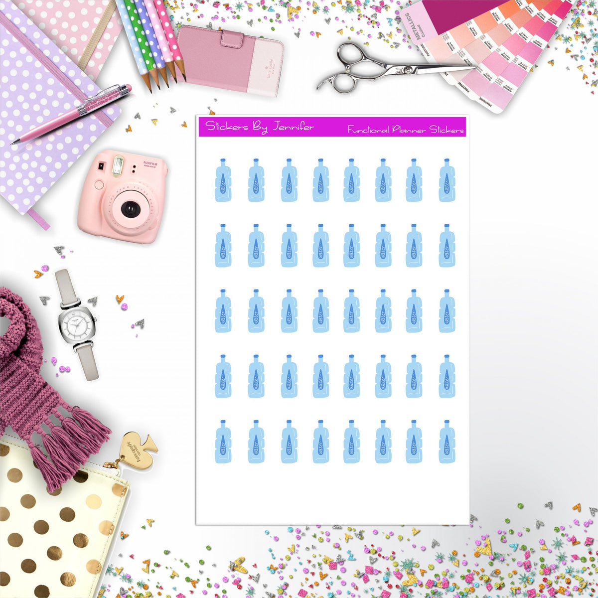 Bottled Water Stickers, Planner Stickers, Journal Stickers, Functional Planner Stickers, Stationary Stickers