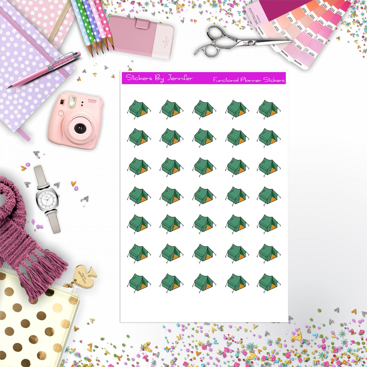 Camping Stickers, Planner Stickers, Journal Stickers, Functional Planner Stickers, Stationary Stickers