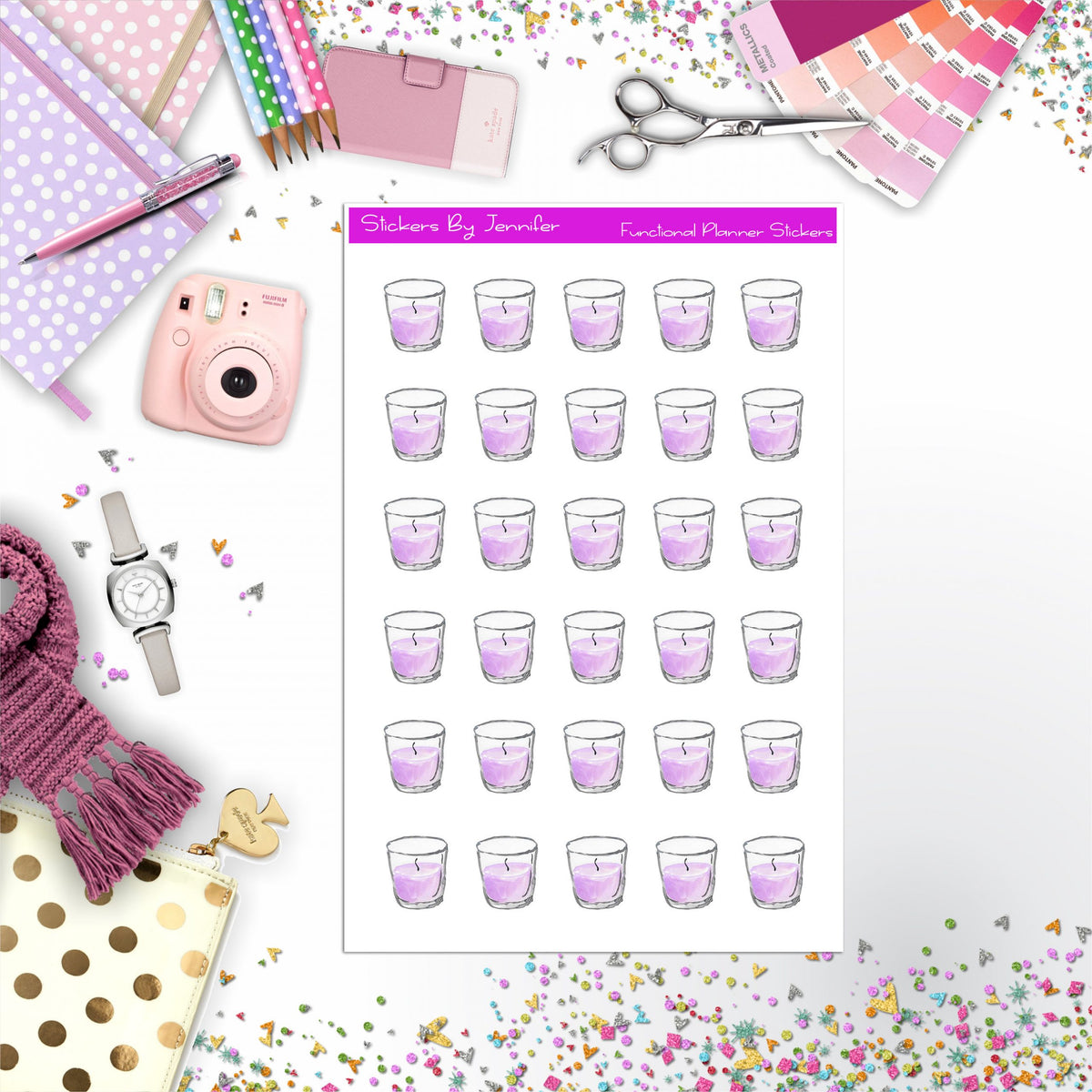 Candle Stickers, Planner Stickers, Journal Stickers, Functional Planner Stickers, Stationary Stickers
