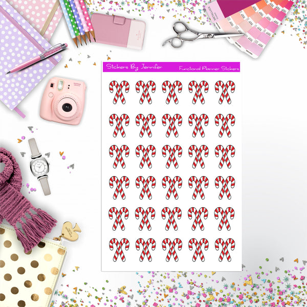 Candy Cane Stickers, Planner Stickers, Journal Stickers, Functional Planner Stickers, Stationary Stickers