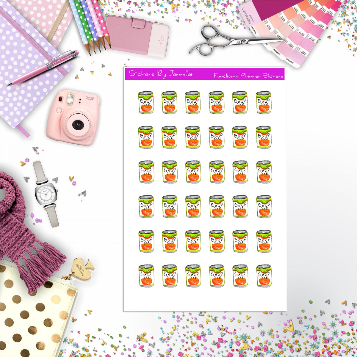 Canned Soup Stickers, Planner Stickers, Journal Stickers, Functional Planner Stickers, Stationary Stickers