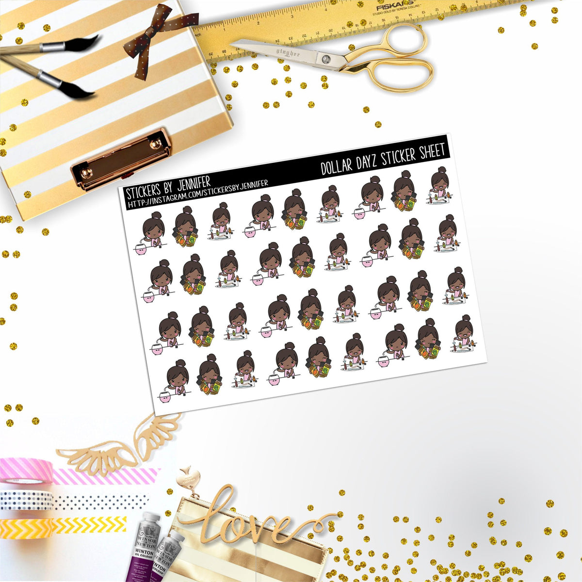 Character Girl Oils Mini DD016, Planner Stickers, Bullet Journal, Functional Planner Stickers, Stationary Stickers