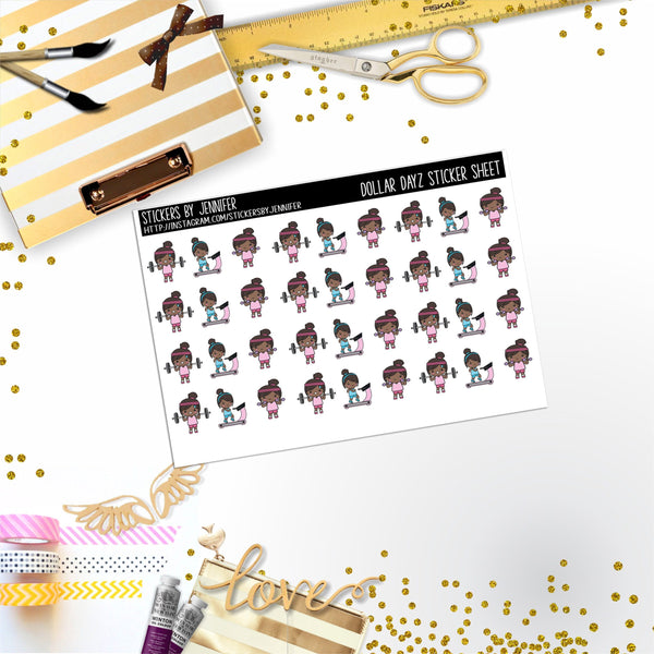 Character Girl Workout Mini DD017, Planner Stickers, Bullet Journal, Functional Planner Stickers, Stationary Stickers