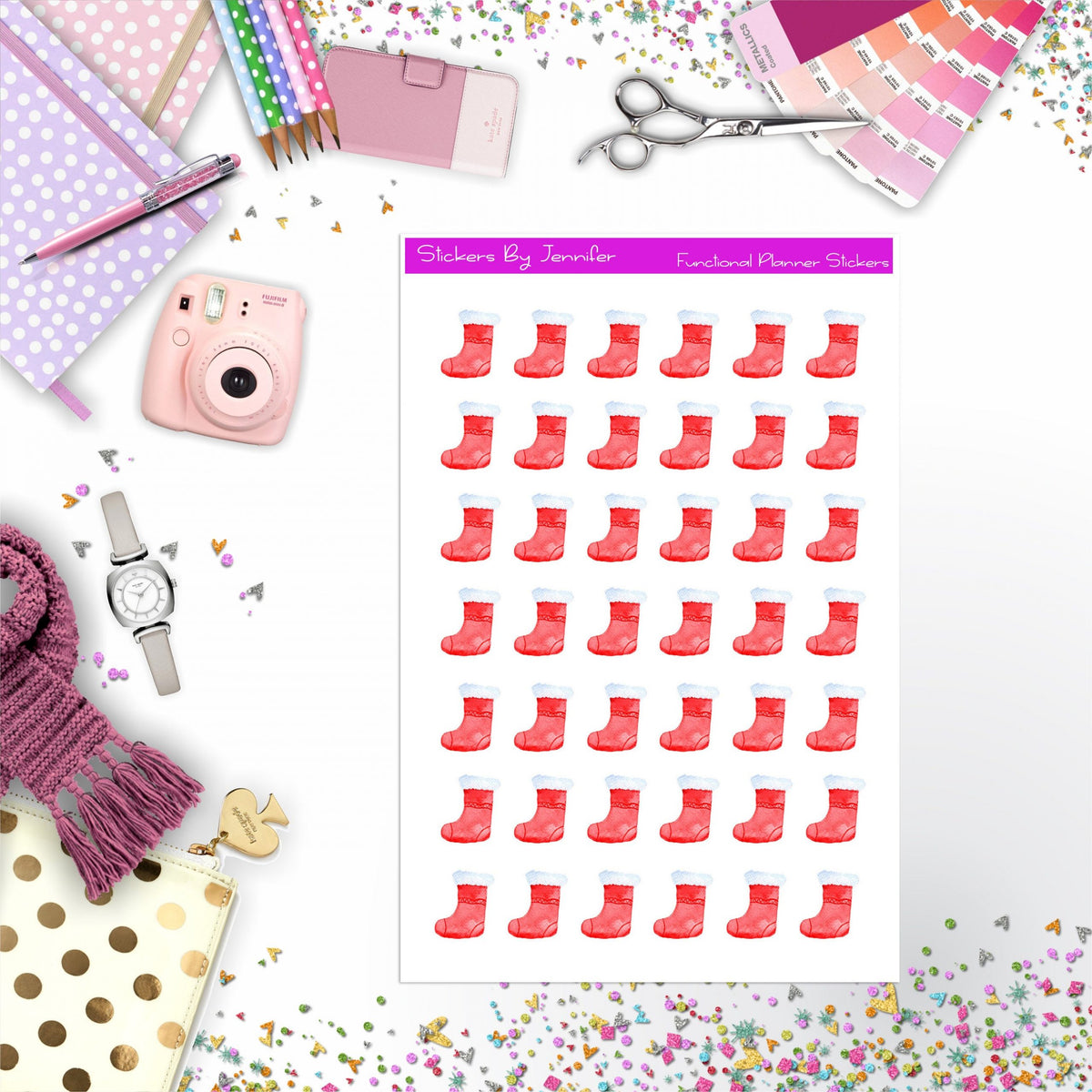 Christmas Stocking Stickers, Planner Stickers, Journal Stickers, Functional Planner Stickers, Stationary Stickers