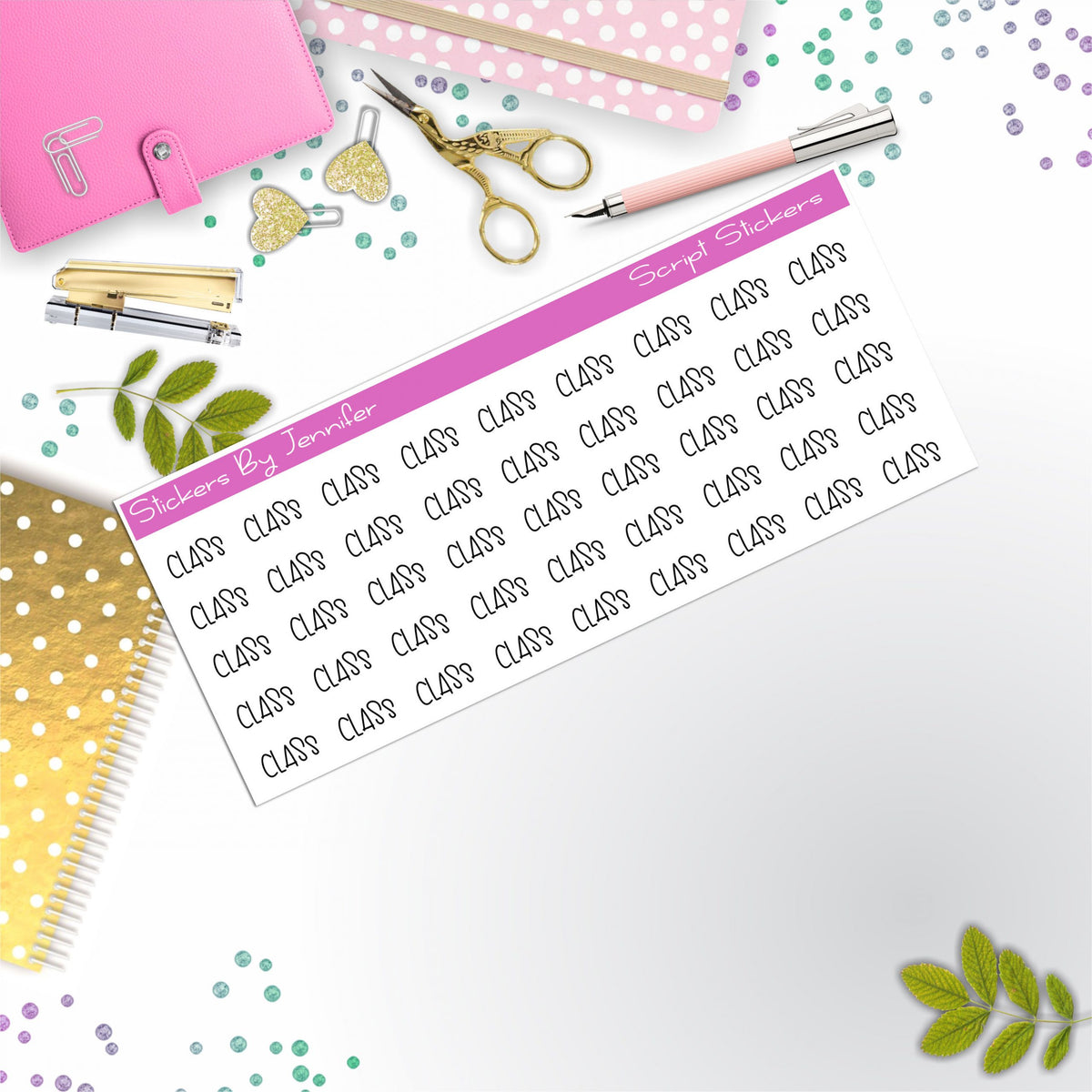 Class Script Stickers, Typography Stickers, Planner Stickers