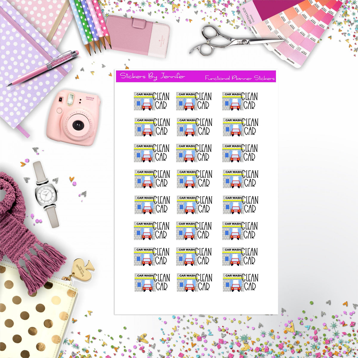 Clean Car Stickers, Planner Stickers, Journal Stickers, Functional Planner Stickers, Stationary Stickers