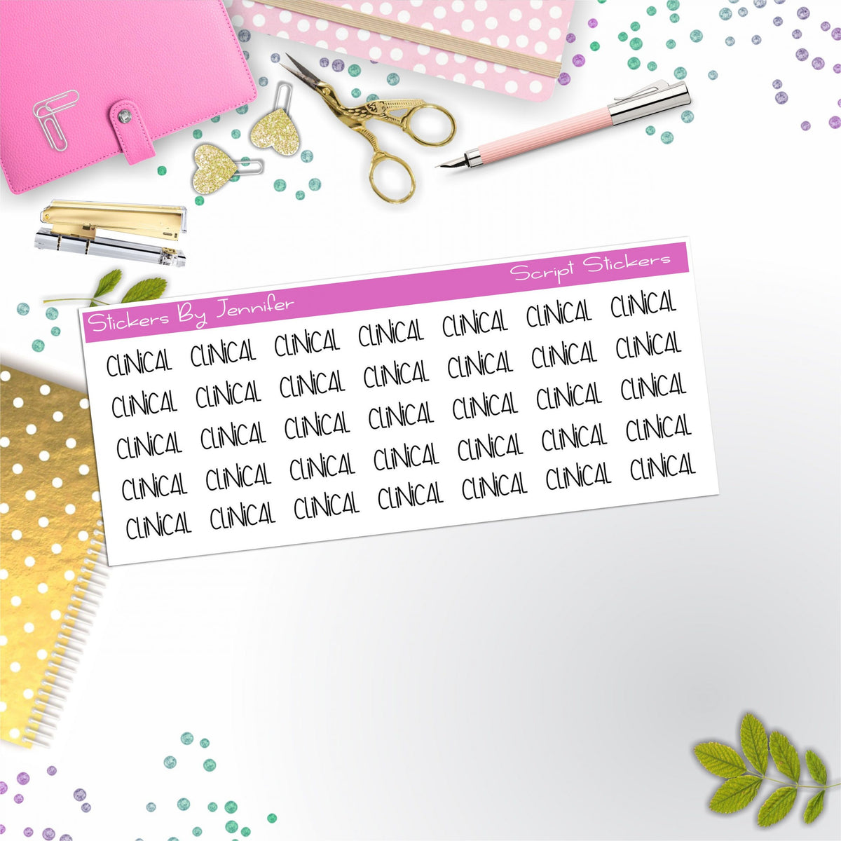 Clinical Script Stickers, Typography Stickers, Planner Stickers