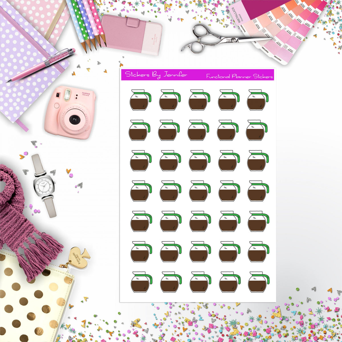 Coffee Pot Stickers, Planner Stickers, Journal Stickers, Functional Planner Stickers, Stationary Stickers