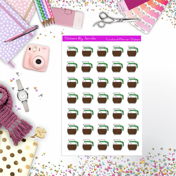 Coffee Pot Stickers, Planner Stickers, Journal Stickers, Functional Planner Stickers, Stationary Stickers