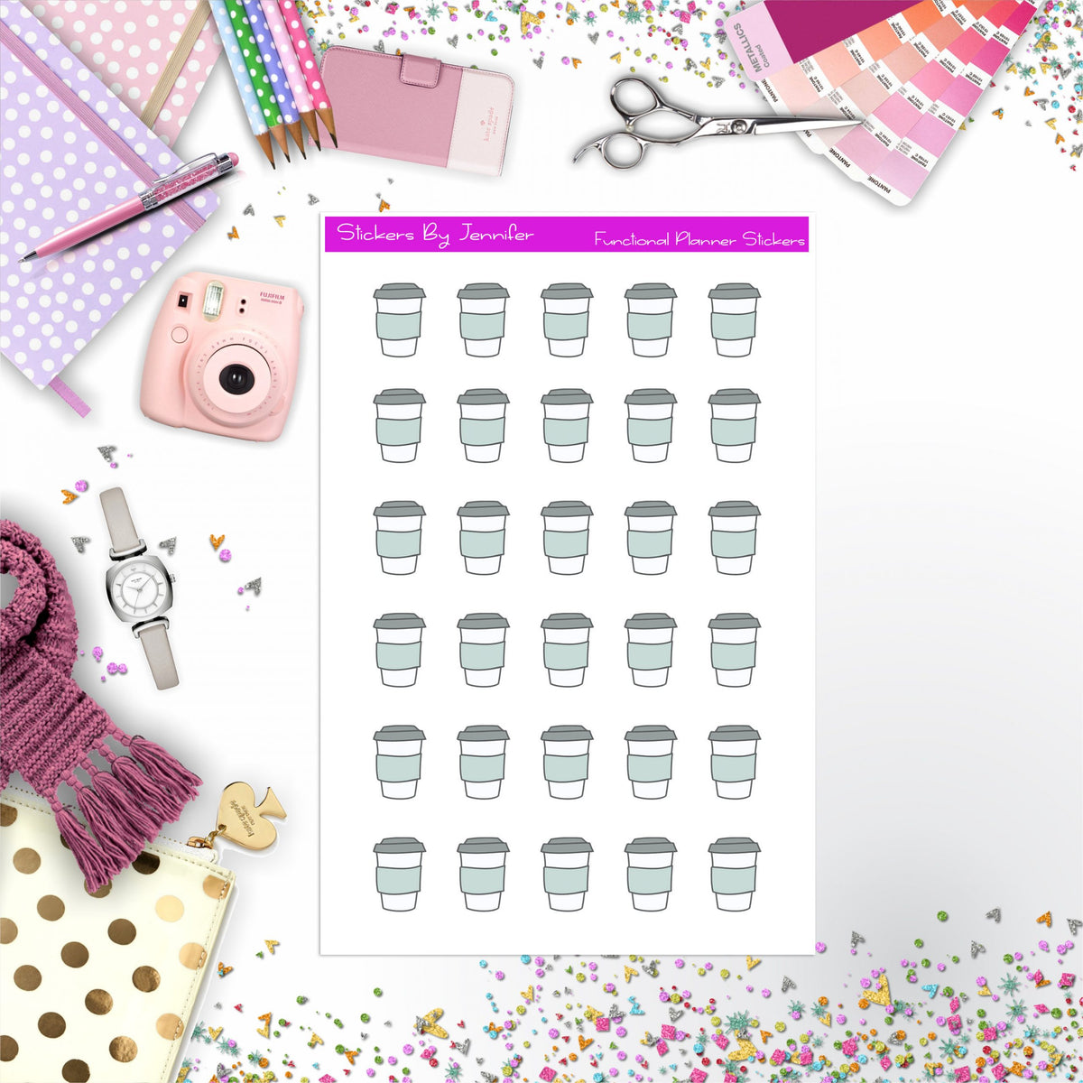 Coffee Stickers, Planner Stickers, Journal Stickers, Functional Planner Stickers, Stationary Stickers