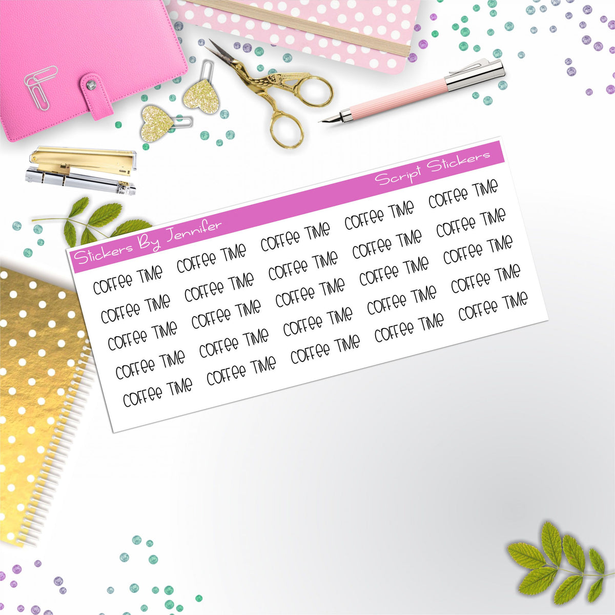 Coffee Time Script Stickers, Typography Stickers, Planner Stickers