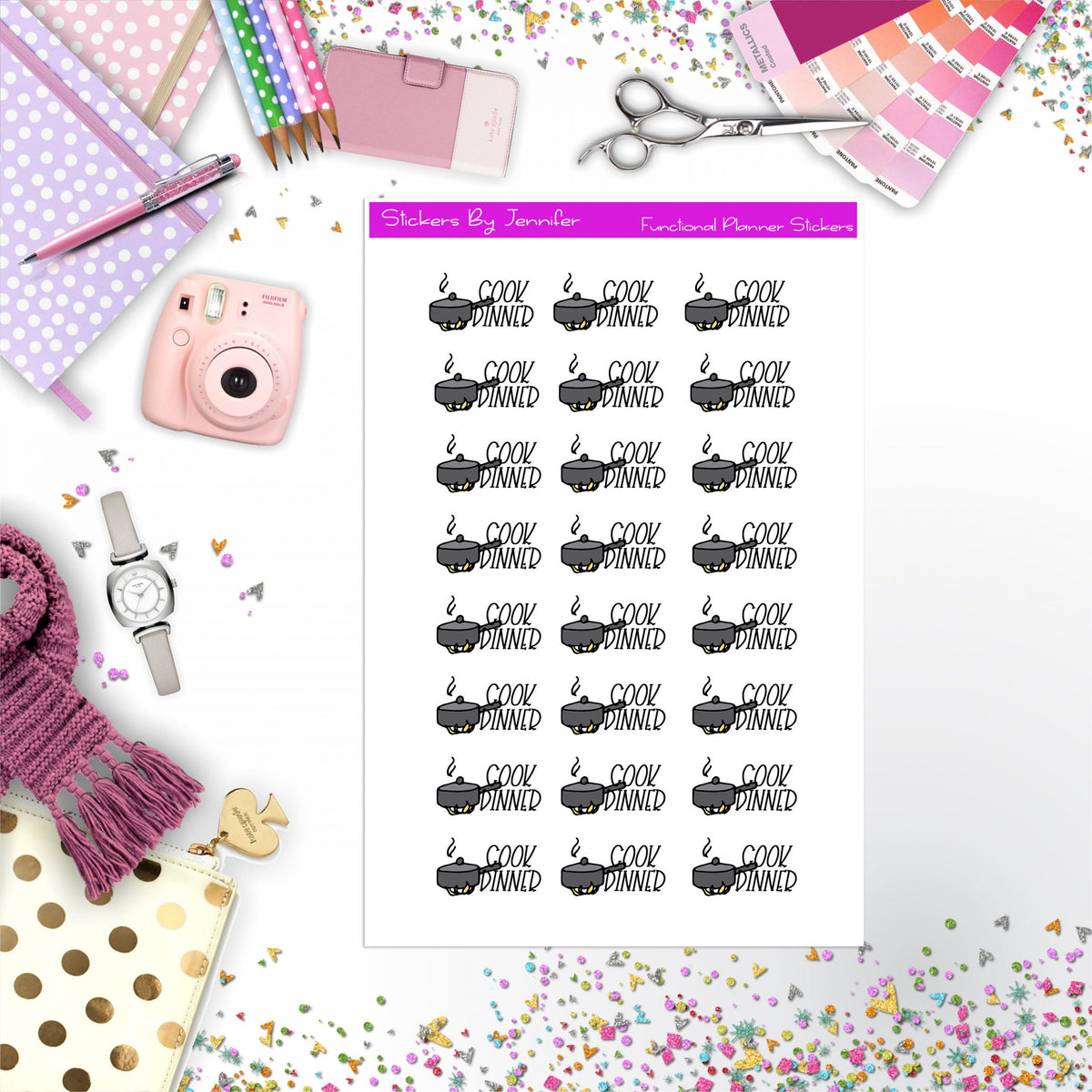 Cook Dinner Stickers, Planner Stickers, Journal Stickers, Functional Planner Stickers, Stationary Stickers