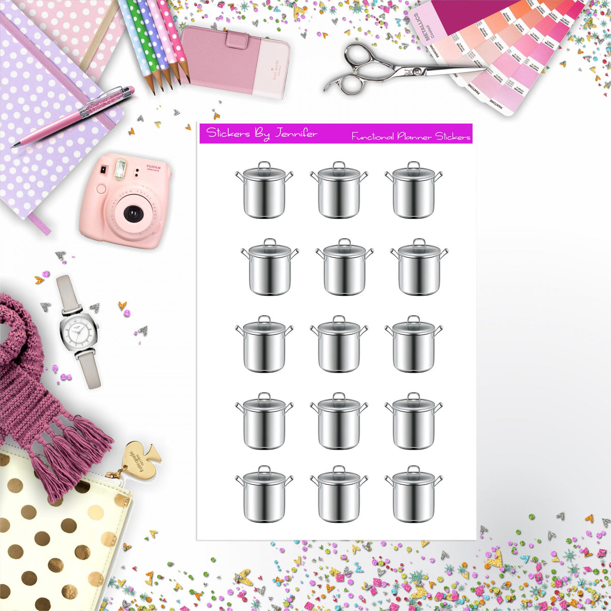 Cooking Pot Stickers, Planner Stickers, Journal Stickers, Functional Planner Stickers, Stationary Stickers