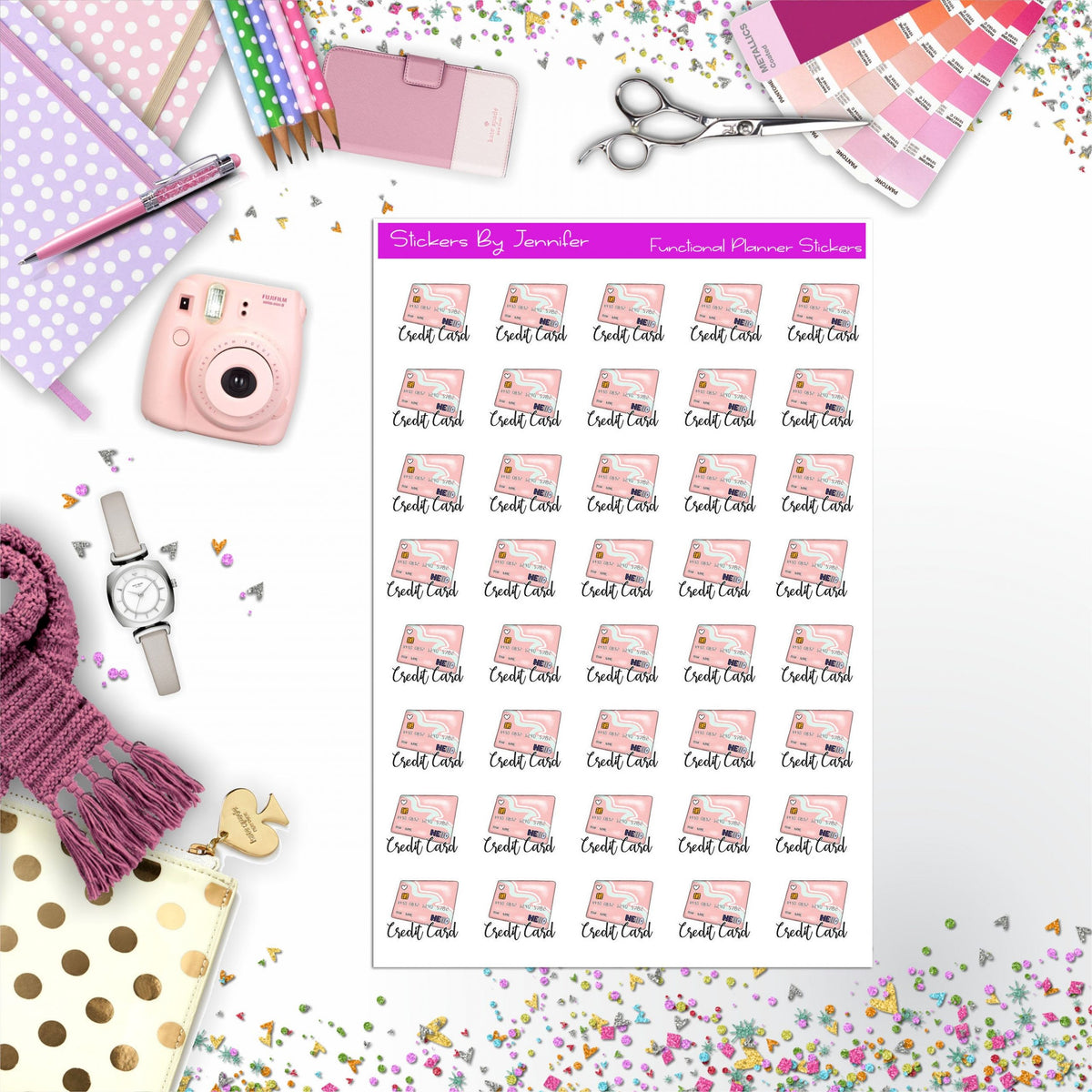 Credit Card Icon Planner Stickers, Bullet Journal Stickers, Functional Planner Stickers, Stationary Stickers