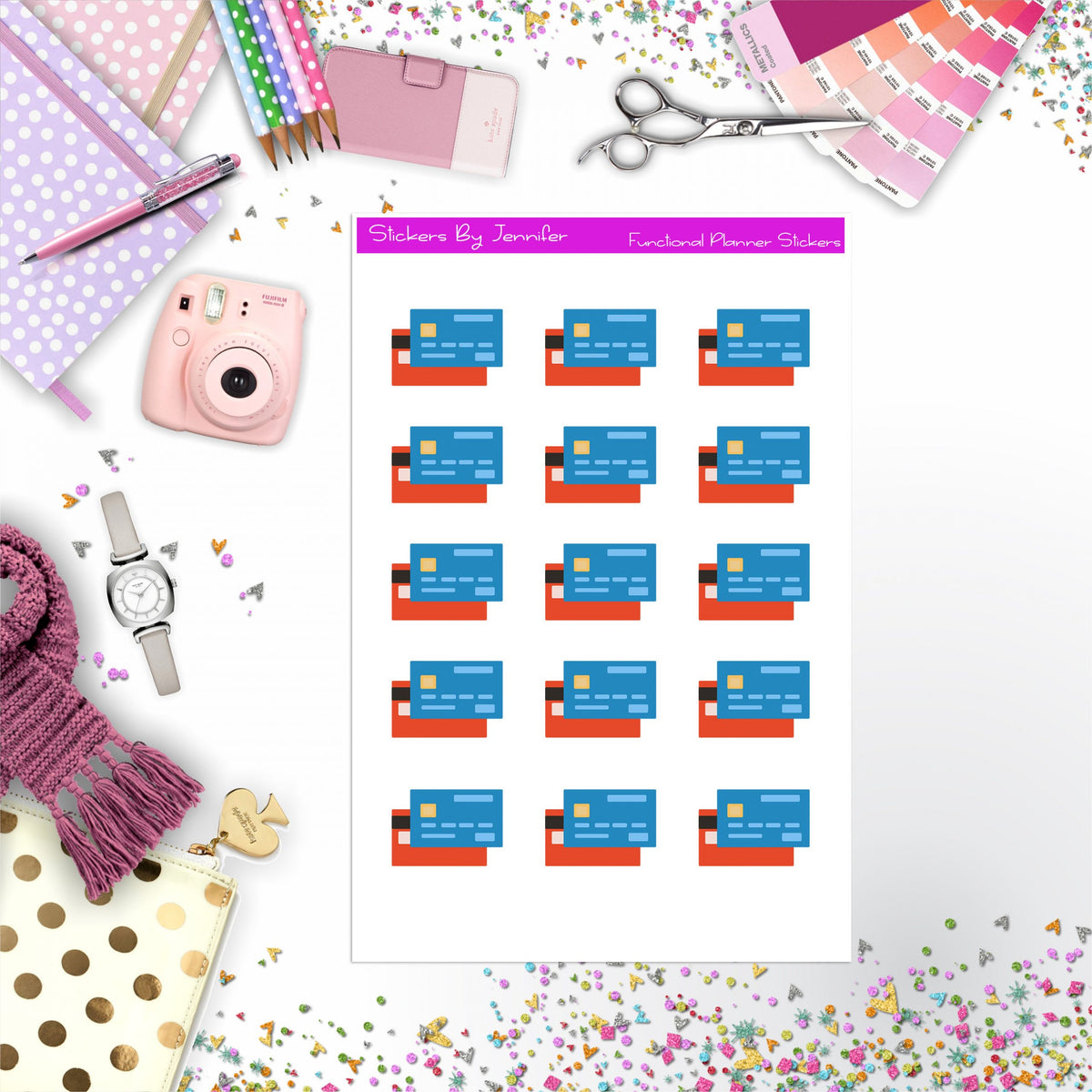Credit Card Stickers, Planner Stickers, Journal Stickers, Functional Planner Stickers, Stationary Stickers