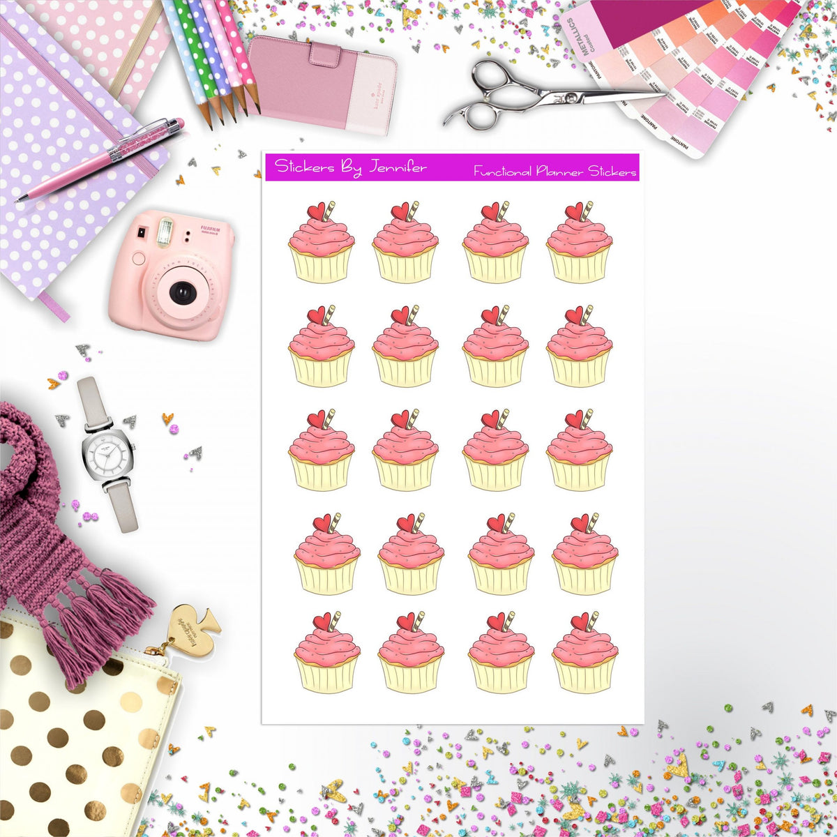Cupcake Stickers, Planner Stickers, Journal Stickers, Functional Planner Stickers, Stationary Stickers