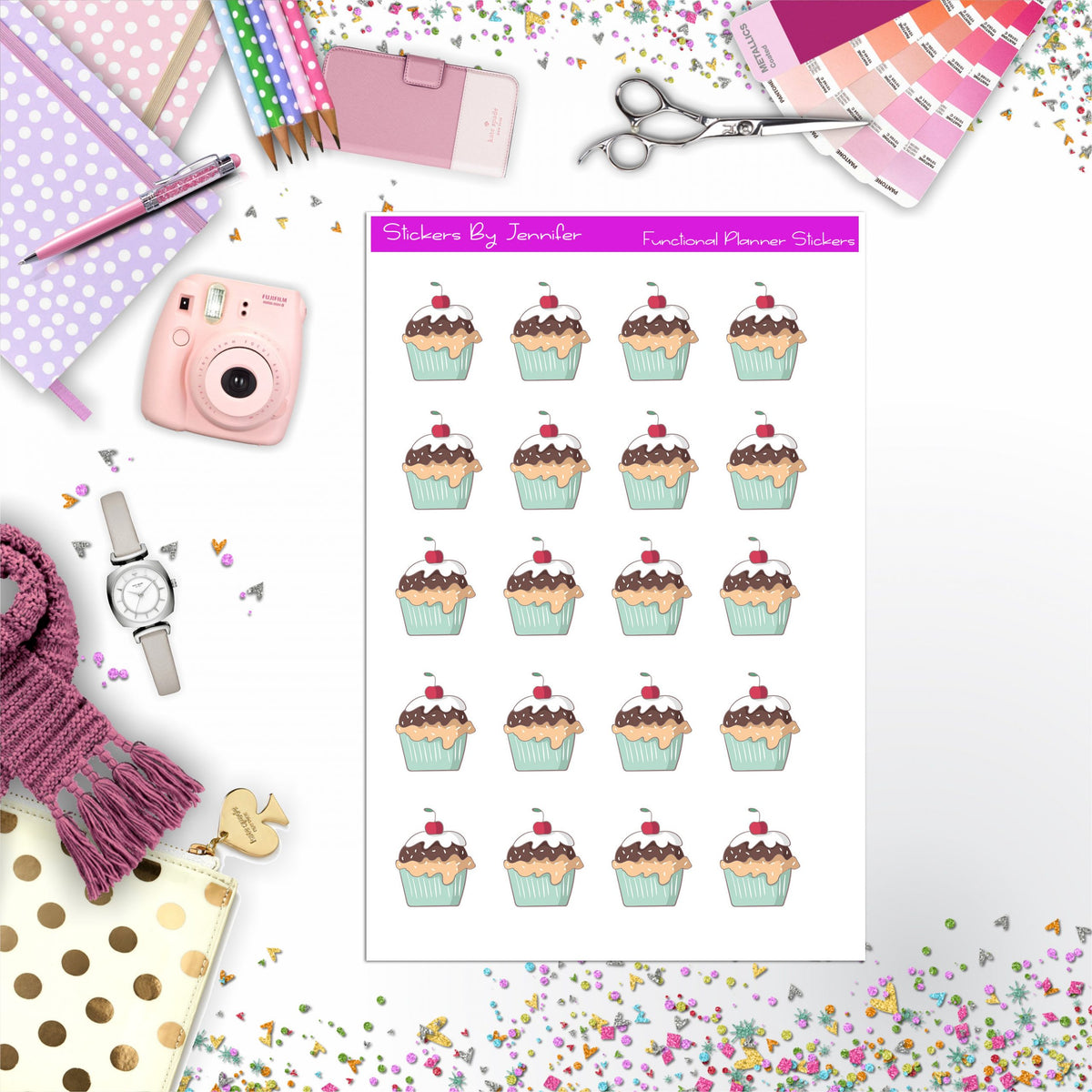Cupcake Stickers, Planner Stickers, Journal Stickers, Functional Planner Stickers, Stationary Stickers