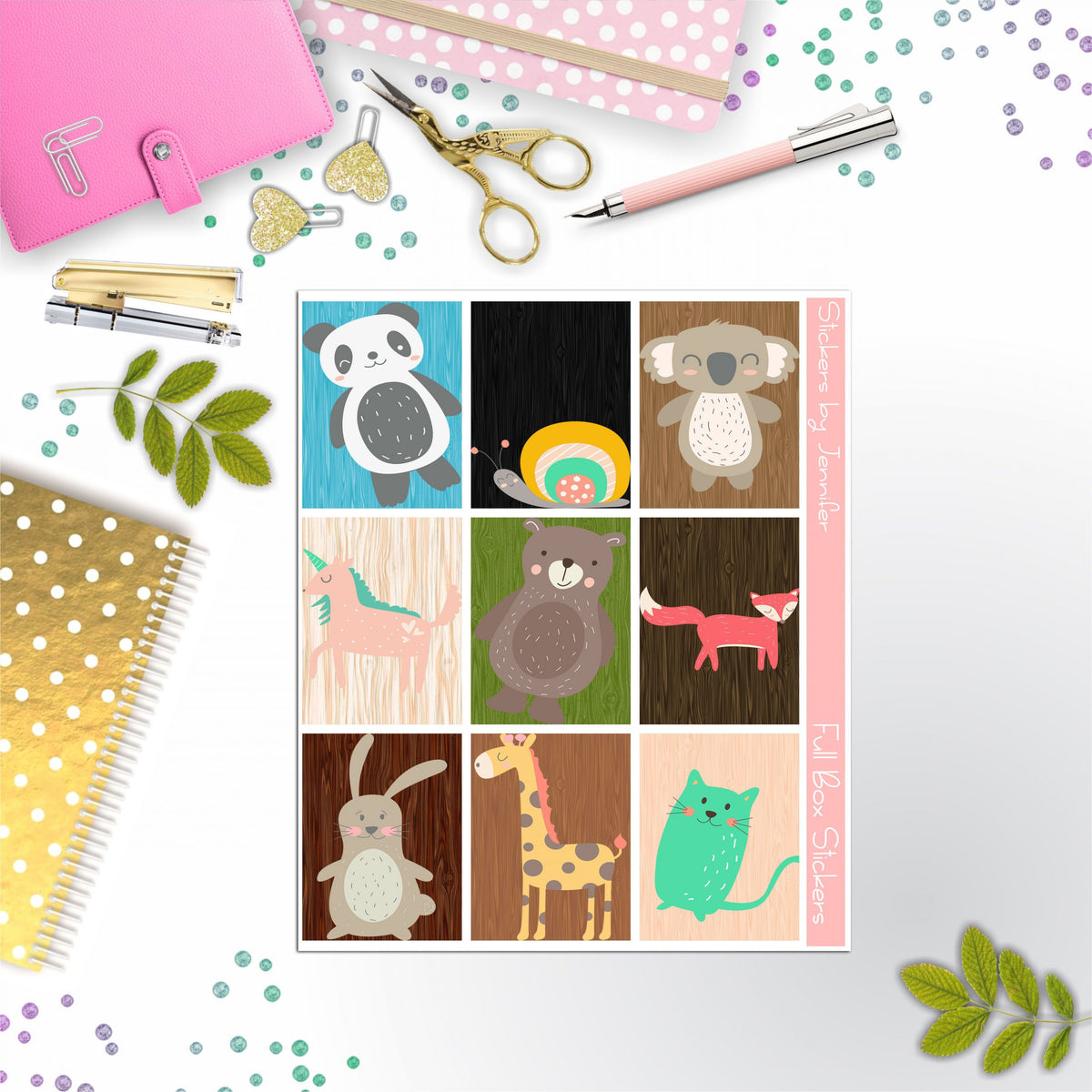 Cute Animals Full Box Planner Stickers, Big Happy Planner, Erin Condren, Classic Happy Planner, Mini Happy Planner