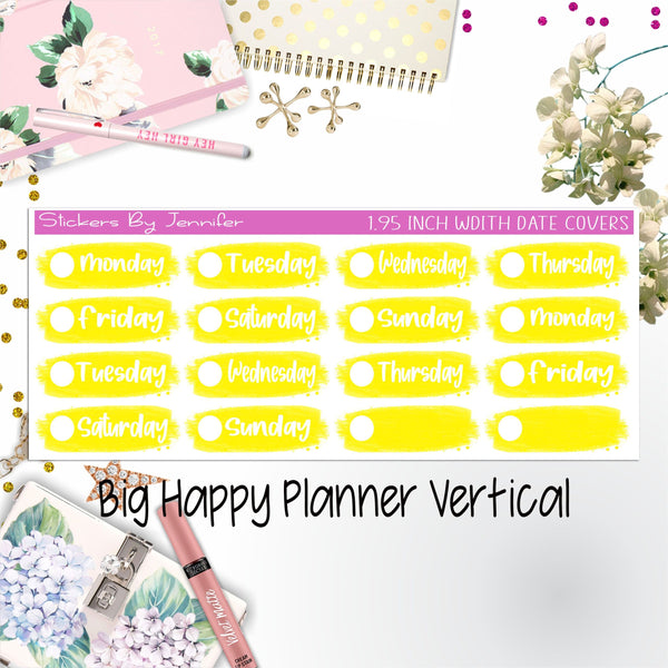 Date Covers 1.95 inch Width Quarter Box Labels 002 for Big Happy Planner Vertical Planner Stickers