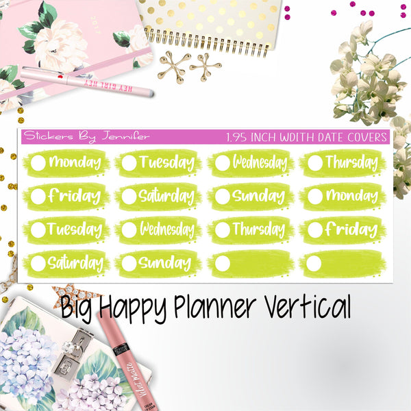 Date Covers 1.95 inch Width Quarter Box Labels 008 for Big Happy Planner Vertical Planner Stickers