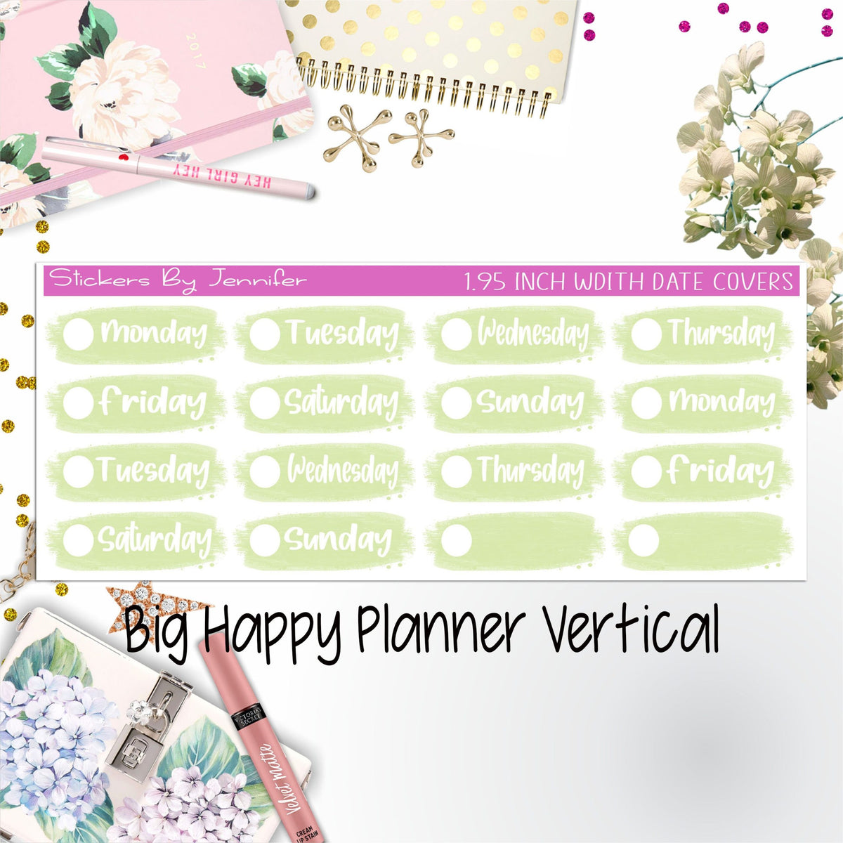 Date Covers 1.95 inch Width Quarter Box Labels 012 for Big Happy Planner Vertical Planner Stickers