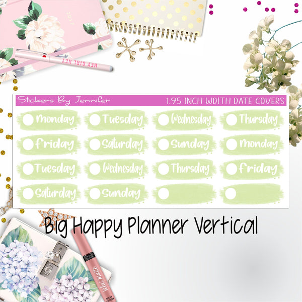 Date Covers 1.95 inch Width Quarter Box Labels 012 for Big Happy Planner Vertical Planner Stickers