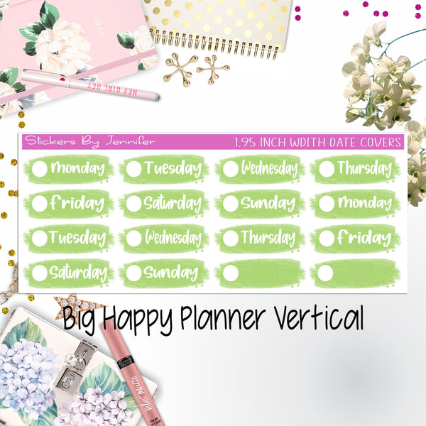Date Covers 1.95 inch Width Quarter Box Labels 015 for Big Happy Planner Vertical Planner Stickers