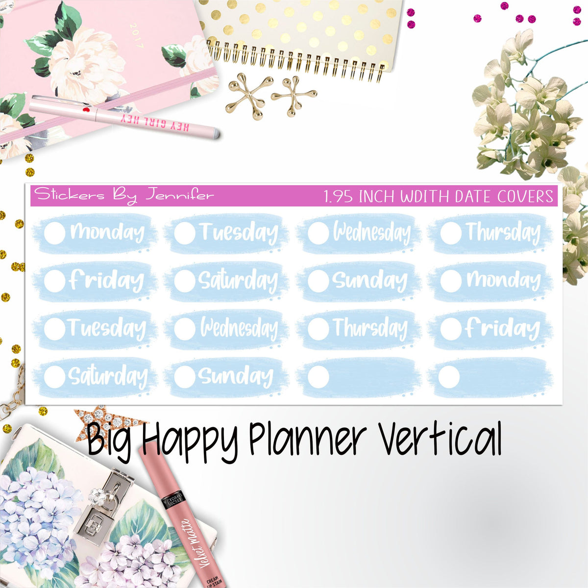 Date Covers 1.95 inch Width Quarter Box Labels 031 for Big Happy Planner Vertical Planner Stickers