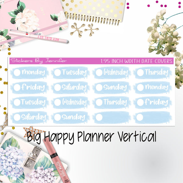 Date Covers 1.95 inch Width Quarter Box Labels 031 for Big Happy Planner Vertical Planner Stickers