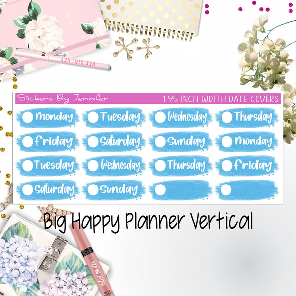 Date Covers 1.95 inch Width Quarter Box Labels 033 for Big Happy Planner Vertical Planner Stickers