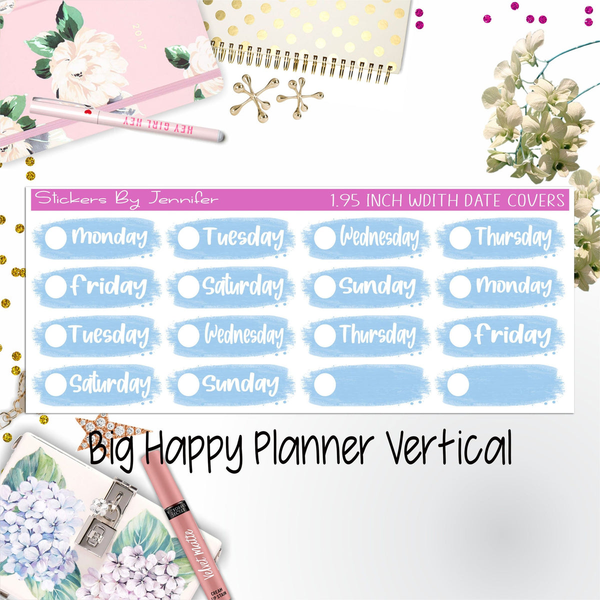 Date Covers 1.95 inch Width Quarter Box Labels 034 for Big Happy Planner Vertical Planner Stickers