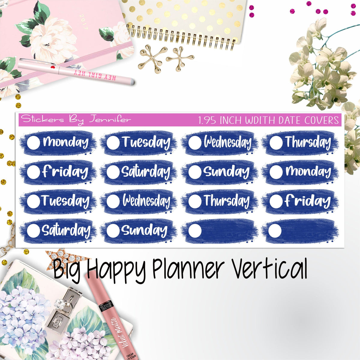 Date Covers 1.95 inch Width Quarter Box Labels 039 for Big Happy Planner Vertical Planner Stickers