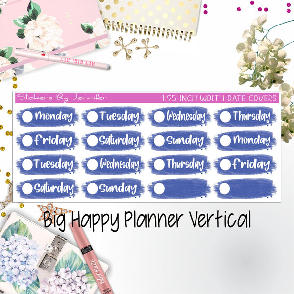 Date Covers 1.95 inch Width Quarter Box Labels 041 for Big Happy Planner Vertical Planner Stickers