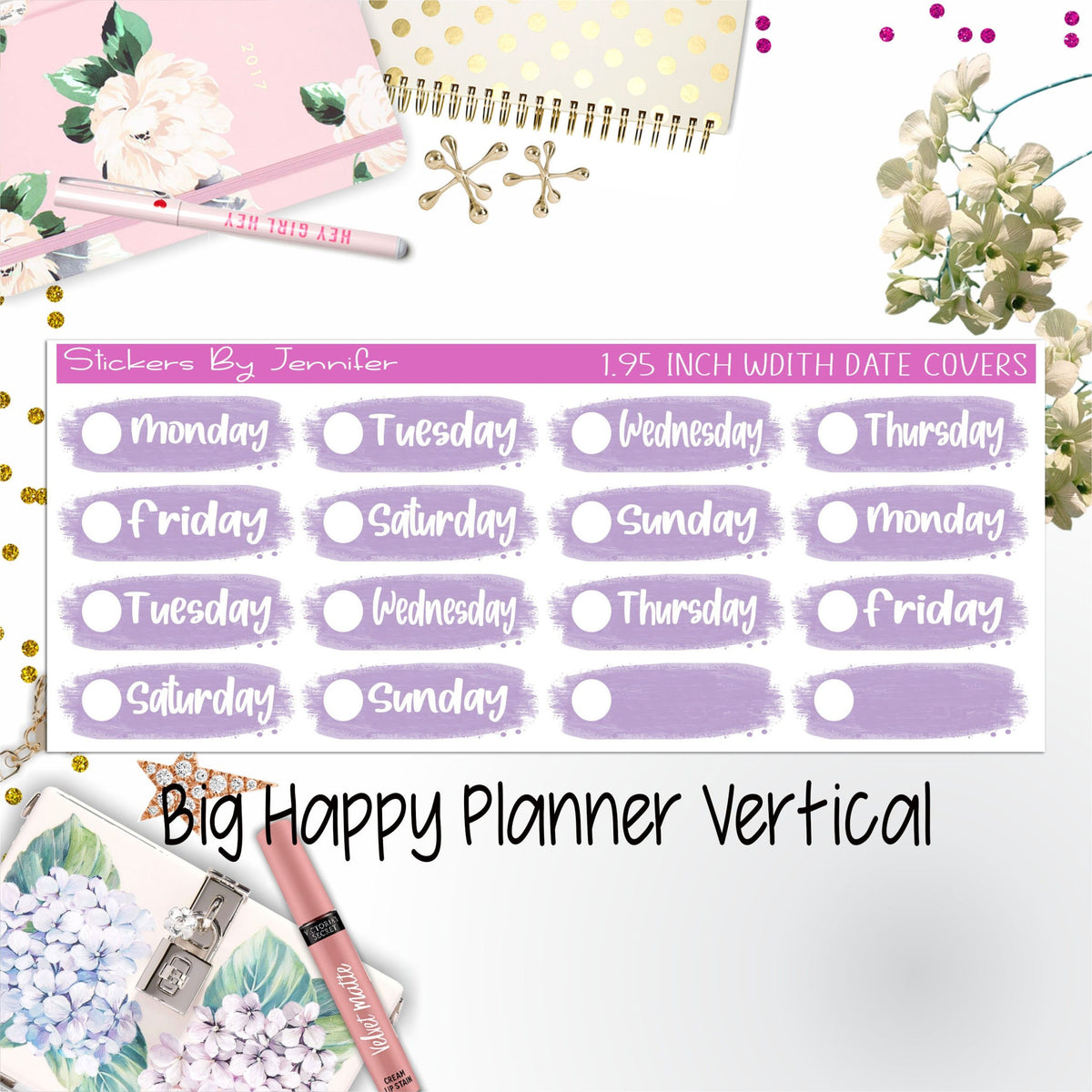 Date Covers 1.95 inch Width Quarter Box Labels 046 for Big Happy Planner Vertical Planner Stickers