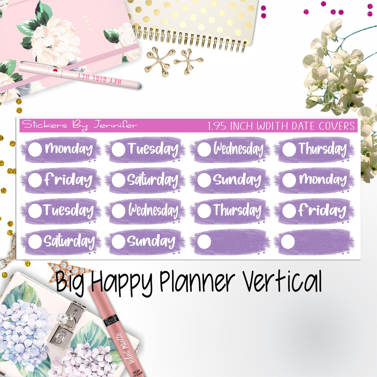 Date Covers 1.95 inch Width Quarter Box Labels 047 for Big Happy Planner Vertical Planner Stickers