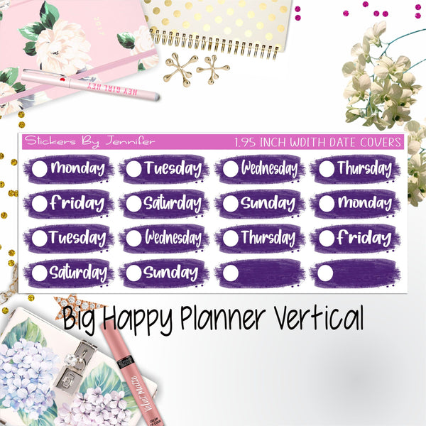Date Covers 1.95 inch Width Quarter Box Labels 050 for Big Happy Planner Vertical Planner Stickers