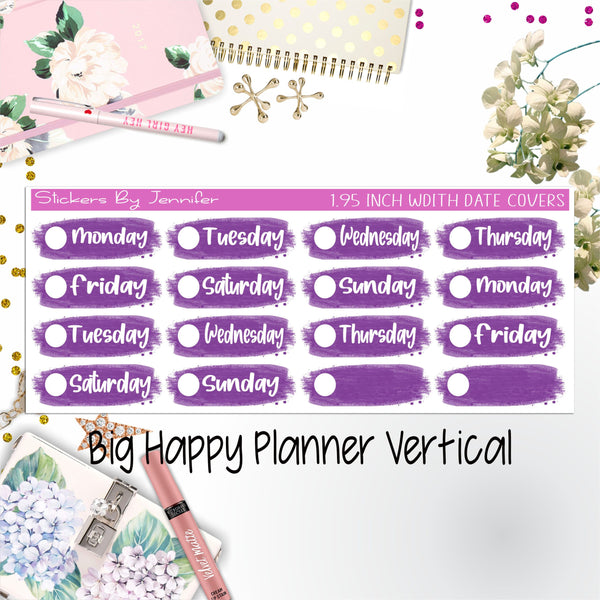 Date Covers 1.95 inch Width Quarter Box Labels 051 for Big Happy Planner Vertical Planner Stickers
