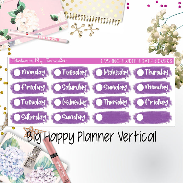 Date Covers 1.95 inch Width Quarter Box Labels 052 for Big Happy Planner Vertical Planner Stickers
