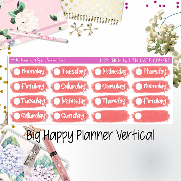 Date Covers 1.95 inch Width Quarter Box Labels 070 for Big Happy Planner Vertical Planner Stickers