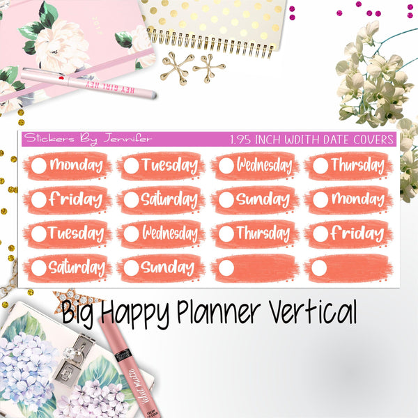 Date Covers 1.95 inch Width Quarter Box Labels 076 for Big Happy Planner Vertical Planner Stickers