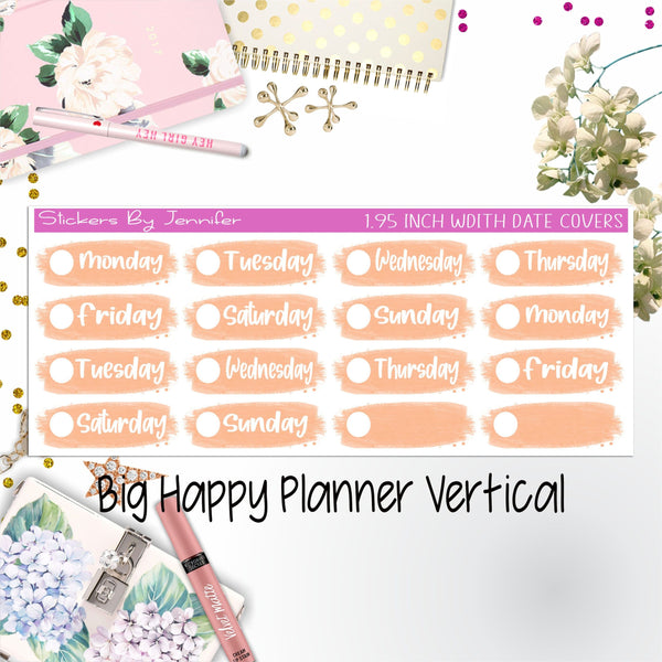 Date Covers 1.95 inch Width Quarter Box Labels 077 for Big Happy Planner Vertical Planner Stickers