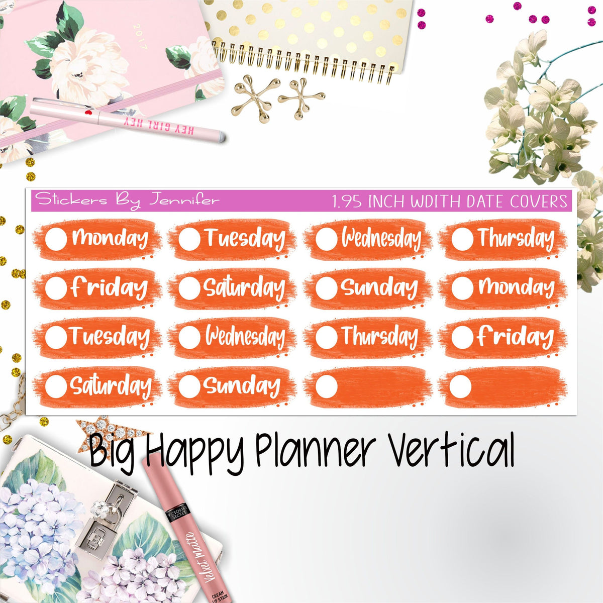 Date Covers 1.95 inch Width Quarter Box Labels 082 for Big Happy Planner Vertical Planner Stickers