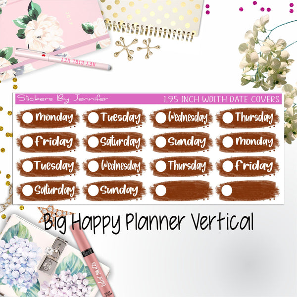 Date Covers 1.95 inch Width Quarter Box Labels 083 for Big Happy Planner Vertical Planner Stickers