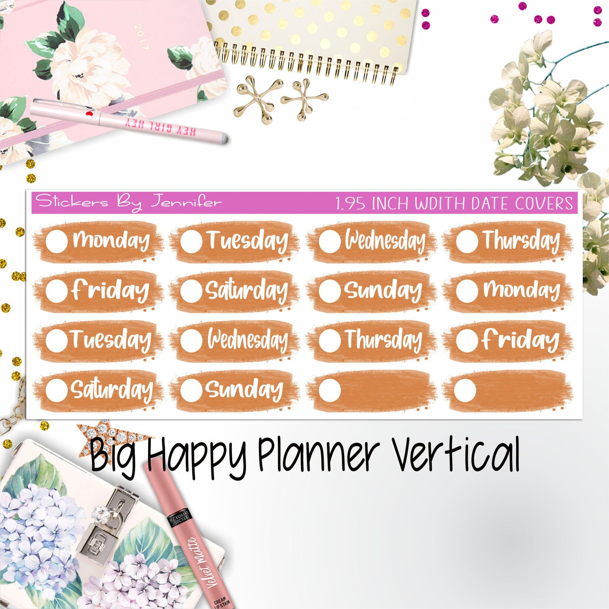 Date Covers 1.95 inch Width Quarter Box Labels 085 for Big Happy Planner Vertical Planner Stickers